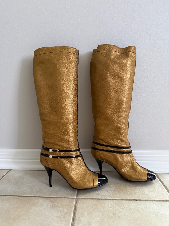 CHANEL Shoes - Vintage CHANEL Gold Leather CC Pearl Boots | Euro 39.5